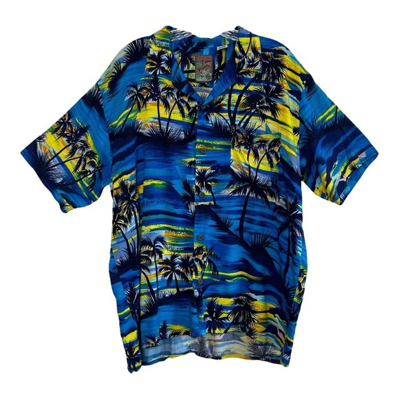 Vintage 90s Oversized Pineapple Connections Beach Hawaiian Print Button Up - Picture 1 of 3